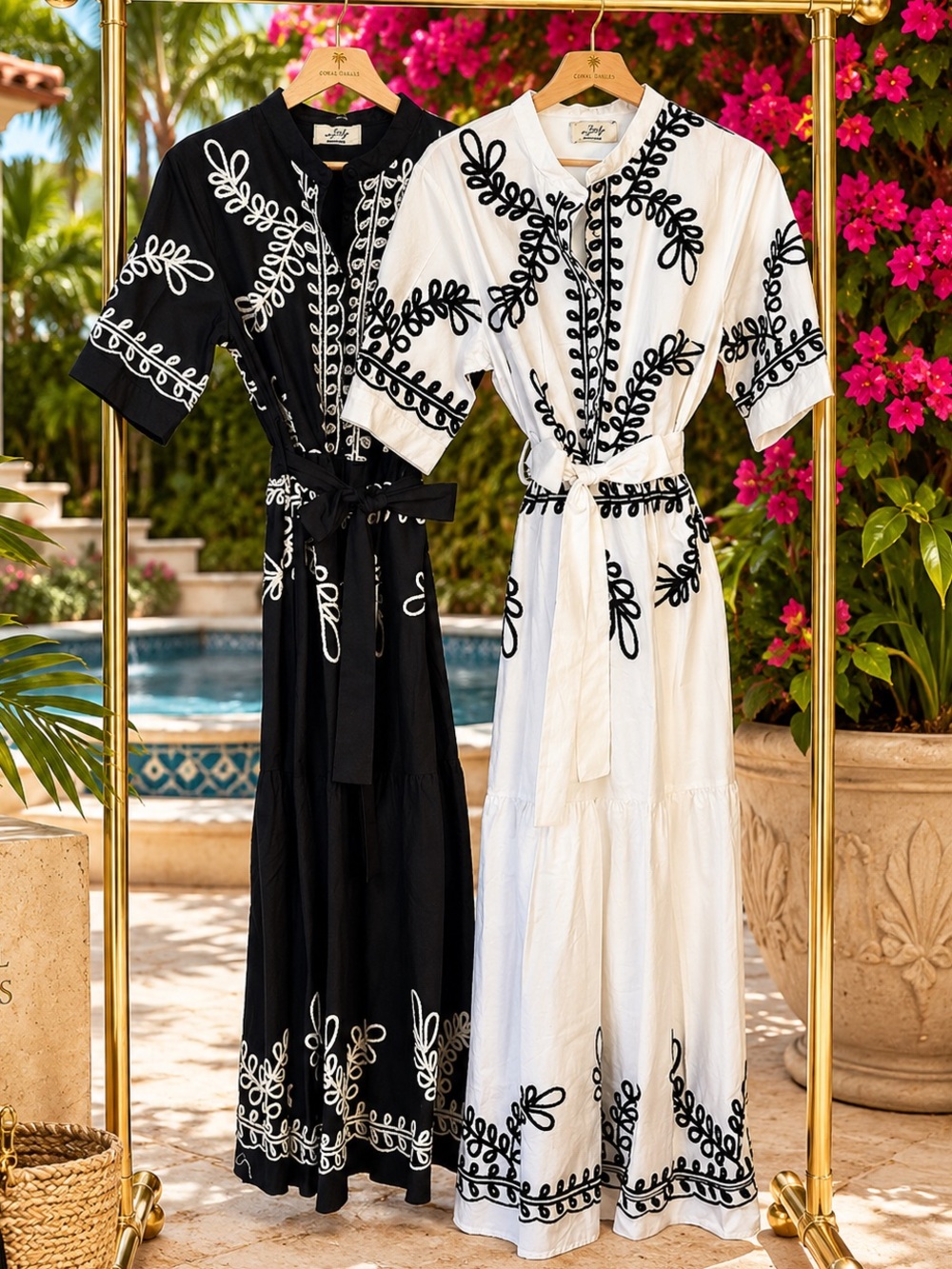 Made in Italy Embroidered Black and White Maxi Dress S/M